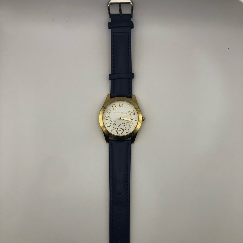 Betsey Johnson Women’s Watch New Dark Navy Blue Band (New Battery) Gold Bezel - Picture 9 of 12